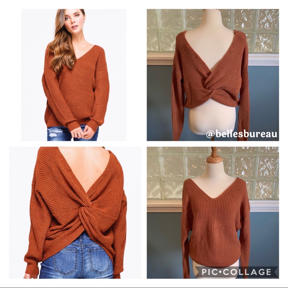 Sale! Large V Neck Twisted Knot Back Penta Sweater